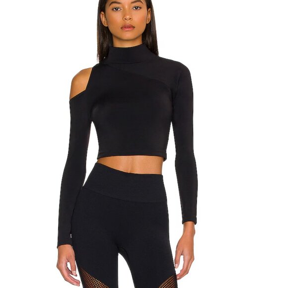 KORAL Activewear Womens XS Outlaw Blackout Long Sleeve Mock Neck Crop Top EUC - Picture 3 of 16